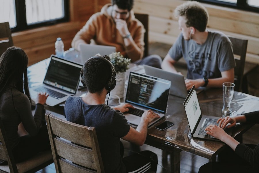 People collaborating on a digital project